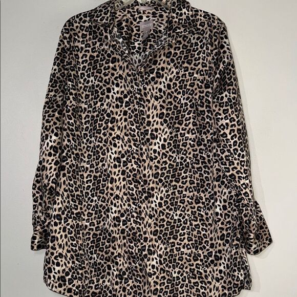 Chico's Black and Brown 3/4 Sleeve Notched Collar Shirt - Picture 1 of 12
